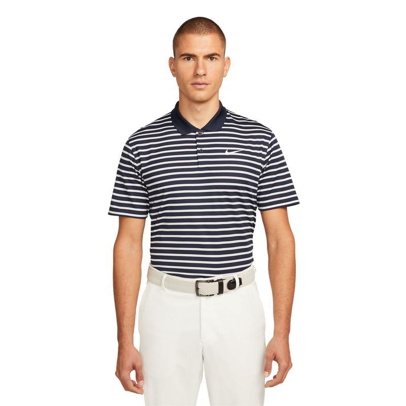 Nike Dri Fit Victory Stripe Golf Polo Shirt Obsidian White Click Golf