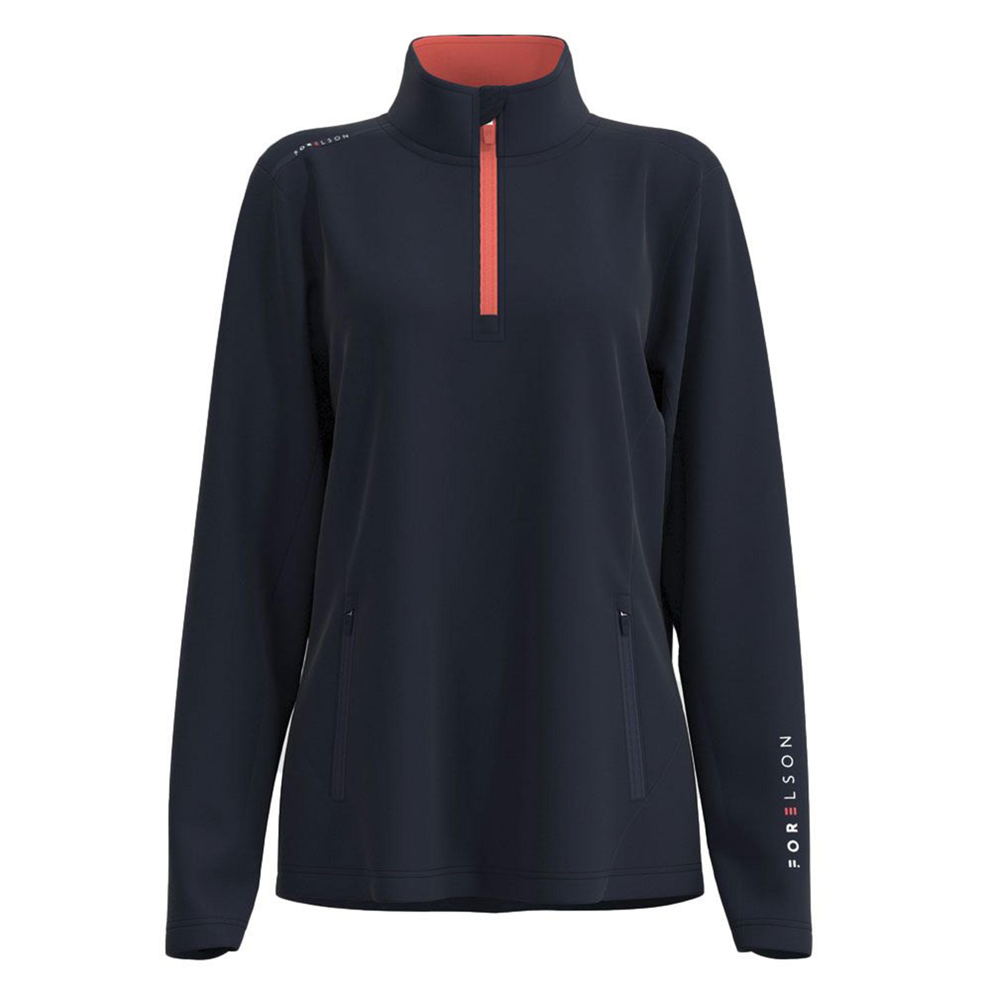 Forelson Moreton 1/4 Zip Ladies Golf Pullover - Navy/Coral Forelson Moreton 1/4 Zip Ladies Golf Pullover - Navy/Coral