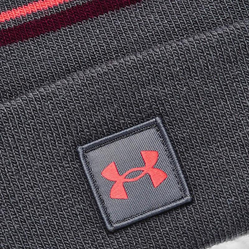 Under Armour Halftime Golf Pom Beanie Hat - Pitch Grey/Maroon - main image