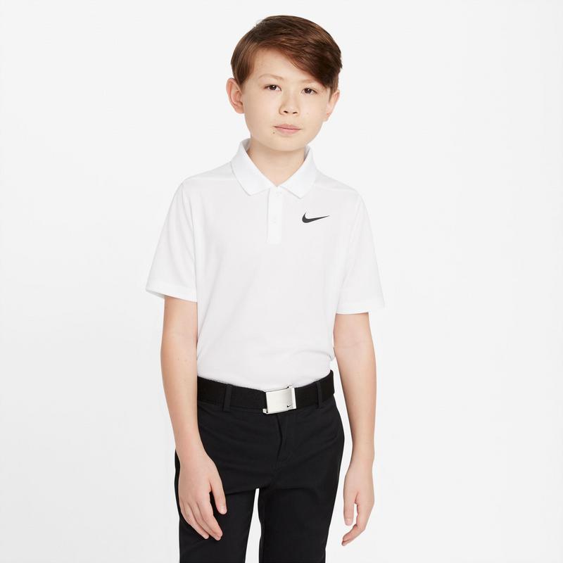 Nike Boys Dri Fit Victory Solid Polo Shirt White Black Click Golf