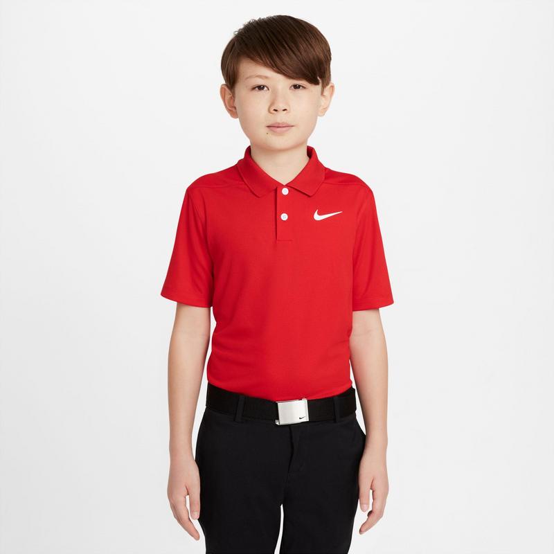 Nike Boys Dri-Fit Victory Solid Golf Polo Shirt - Red/White