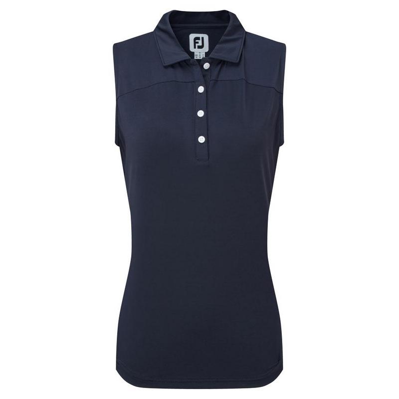 FootJoy Womens Mesh Back Sleeveless Lisle Golf Polo Shirt - Navy - main image