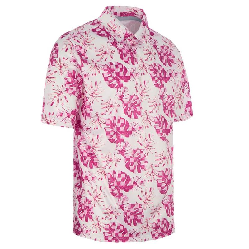 ProQuip Leaf Print Golf Polo Shirt - White/Pink
