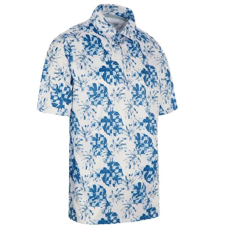 ProQuip Leaf Print Golf Polo Shirt - White/Blue