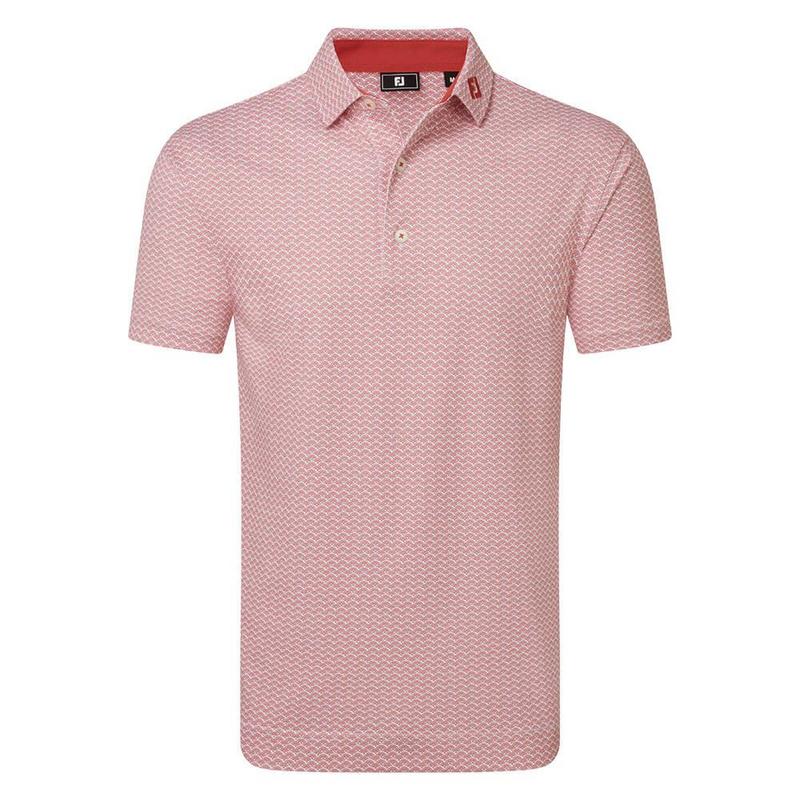 FootJoy Scallop Geo Print Pique Golf Polo Shirt Nantucket Red