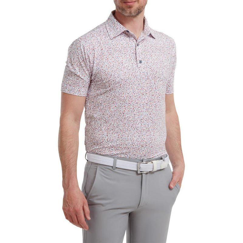 FootJoy Granite Print Lisle Golf Shirt - White/Red - main image