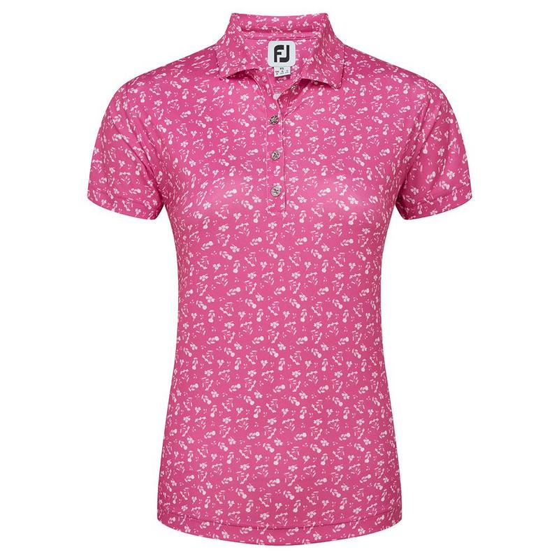 Ladies Floral Print Lisle Golf Polo Shirt - Hot Pink - main image
