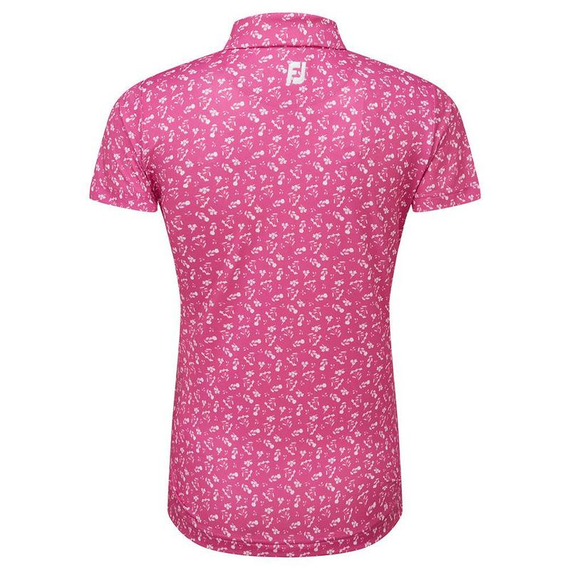 Ladies Floral Print Lisle Golf Polo Shirt - Hot Pink - main image