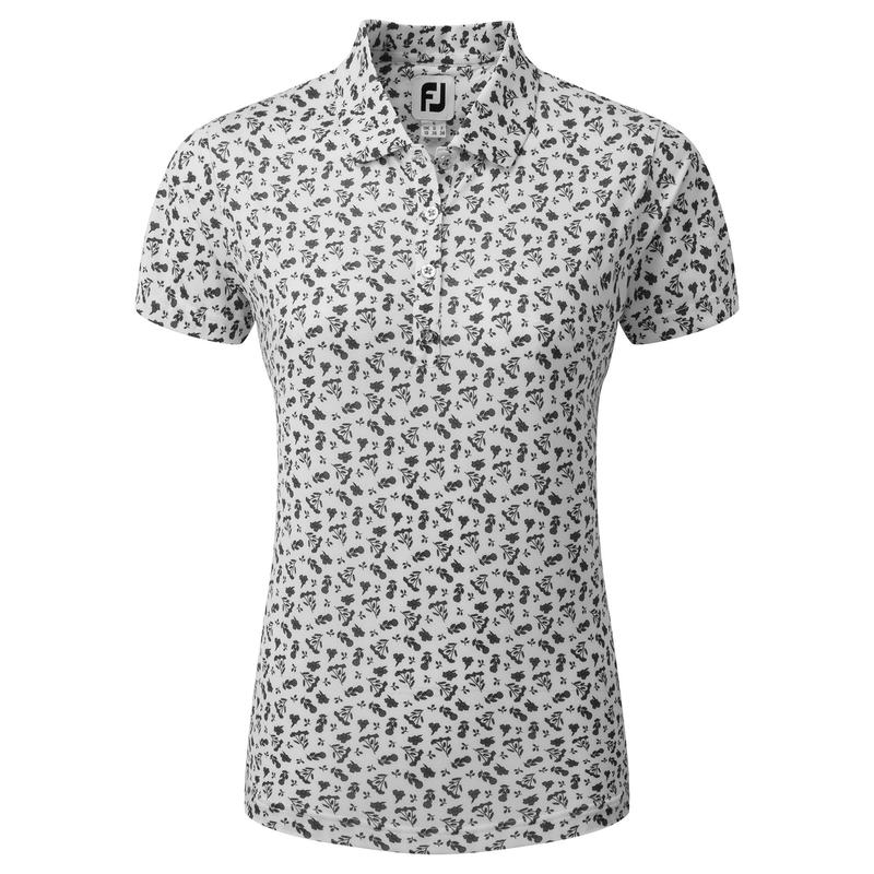 FootJoy Ladies Floral Print Lisle Golf Polo Shirt White / Black