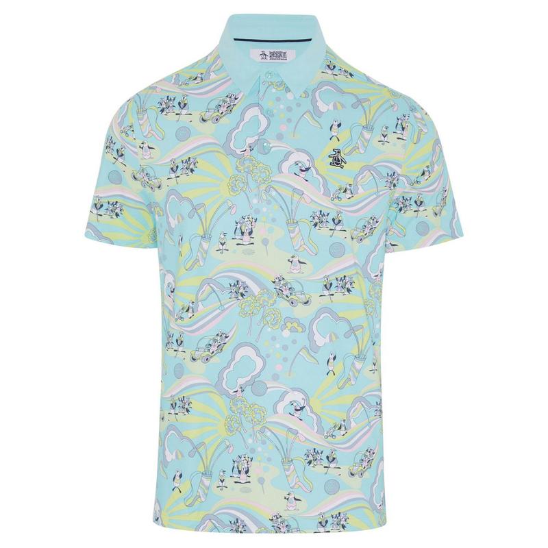 Original Penguin All Over 60's Heritage Print Golf Polo -  Tanager Turquoise - main image