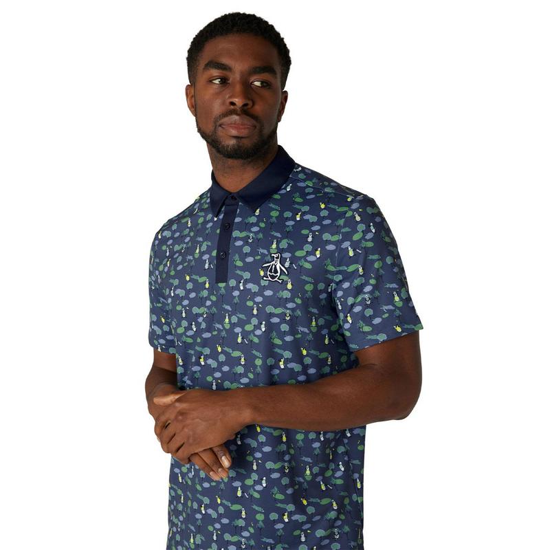 Original Penguin Pete N The Course Print Golf Polo - Black Iris - main image