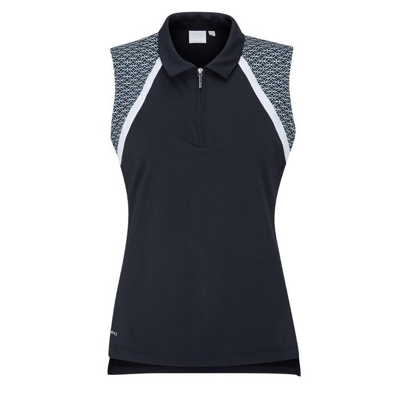 Ping Ladies Ansie Sleeveless Zip Neck Golf Polo Navy / White