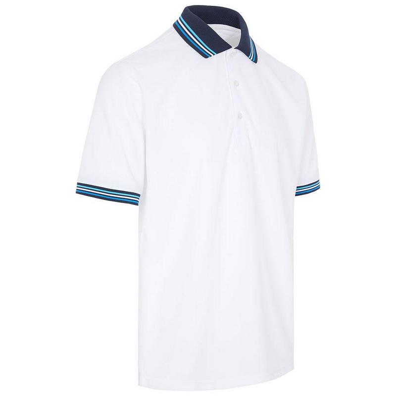 Striped Collar Golf Polo Shirt - White/Navy