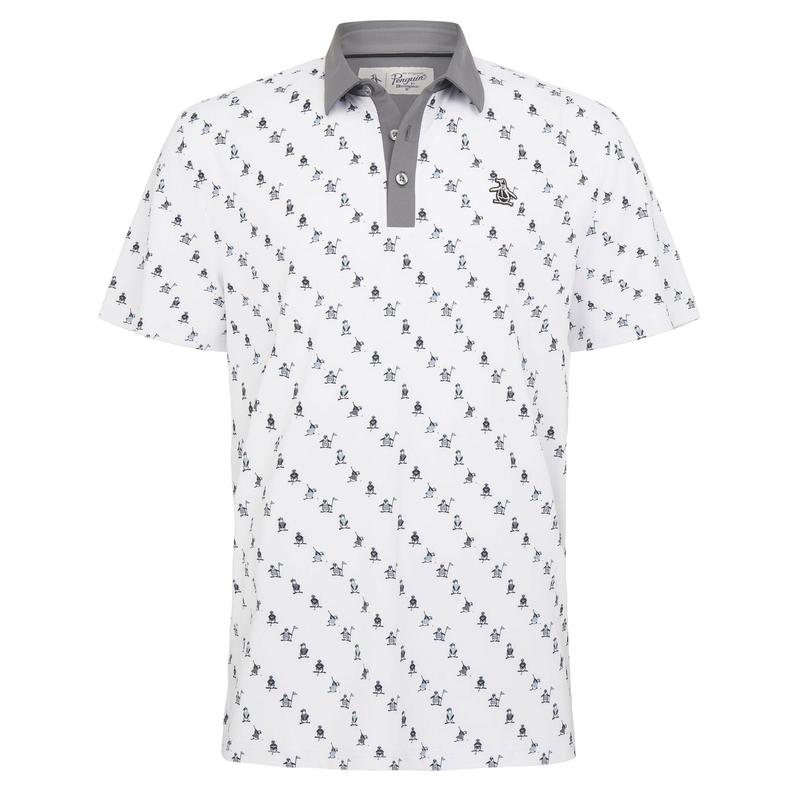 Original Penguin Swinging Pete Novelty Print Golf Polo Shirt - Bright White