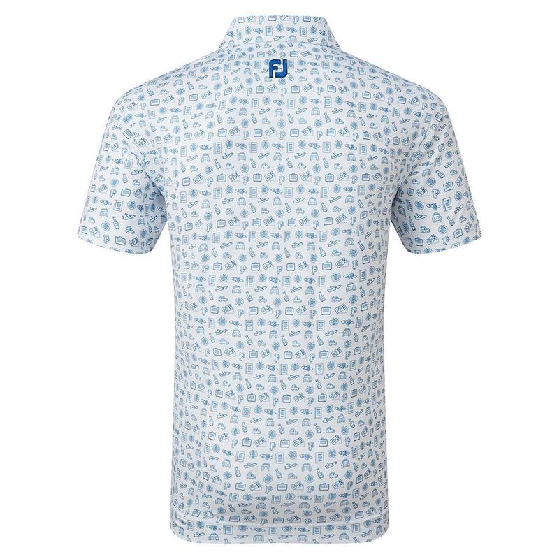 Footjoy Travel Print Lisle Golf Polo Shirt - White/Twilight Blue - main image