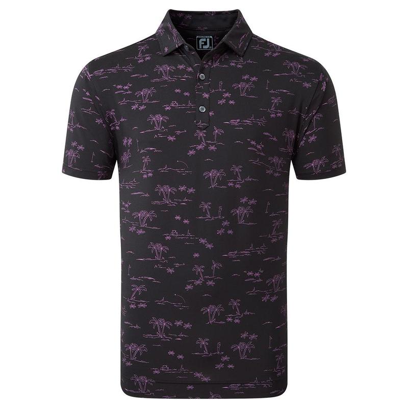 Footjoy Tropic Print Lisle Golf Polo Shirt - Black/Pink - main image