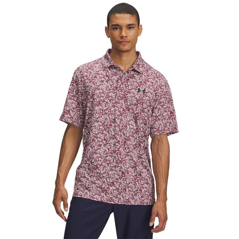 Under Armour Playoff 3.0 Printed Golf Polo Shirt - Tourmaline Pink/Dark Maroon/Midnight Navy