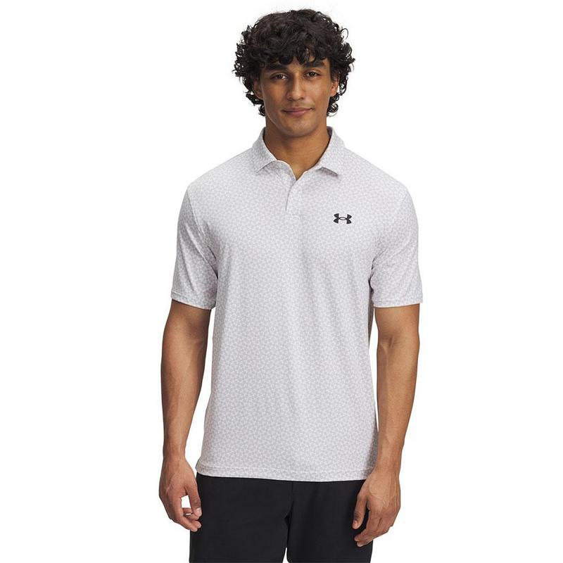 Under Armour Tee To Green Printed Golf Polo Shirt White / Halo Gray / Black