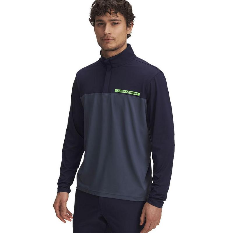 Under Armour Tee to Green Mens Quarter Zip Top - Midnight Navy/Downpour Grey/Cyber Green - main image