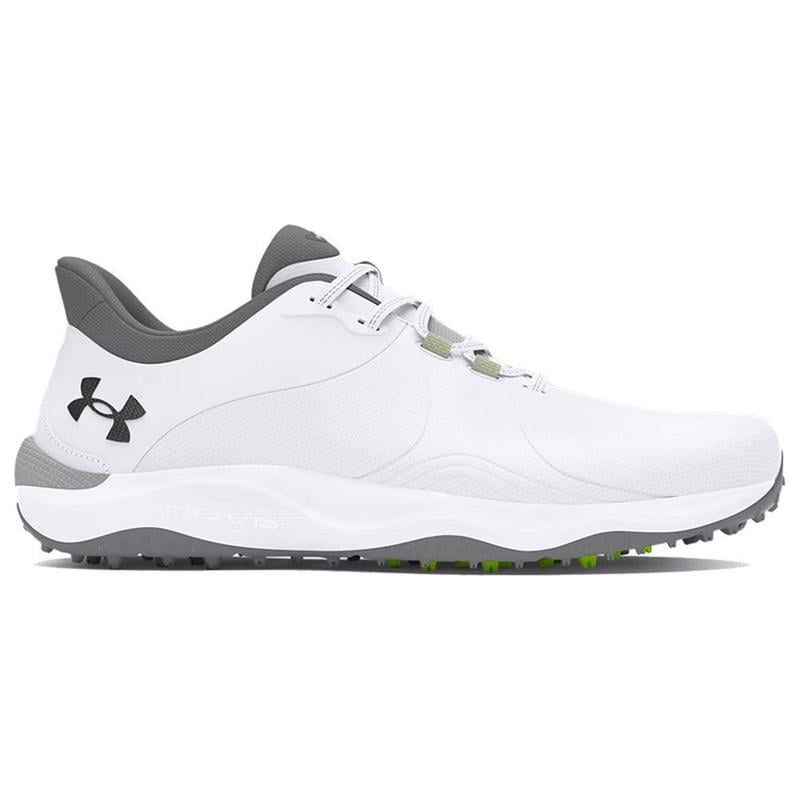 UA Drive Pro Spikeless Wide Golf Shoes - White/White/Metallic Gun Metal