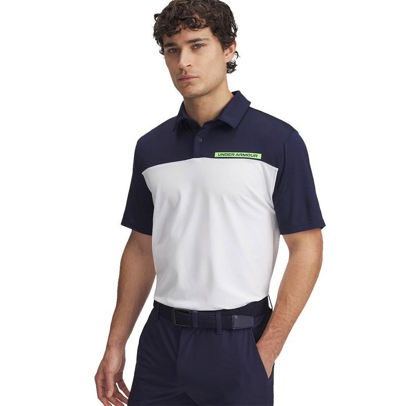 Under Armour UA Tee To Green Colour Block Polo Midnight Navy / White / Cyber Green