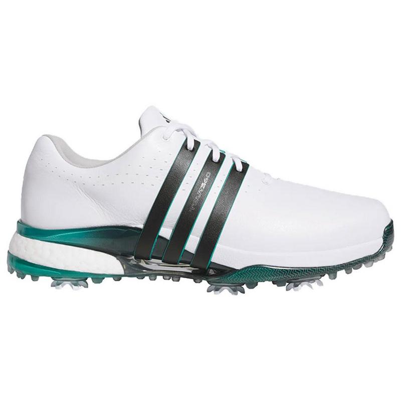 adidas Tour360 Boost Golf Shoes - White/Black/Aurora Ivy - main image