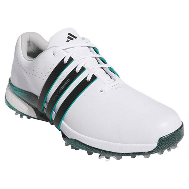 adidas Tour360 Boost Golf Shoes - White/Black/Aurora Ivy - main image