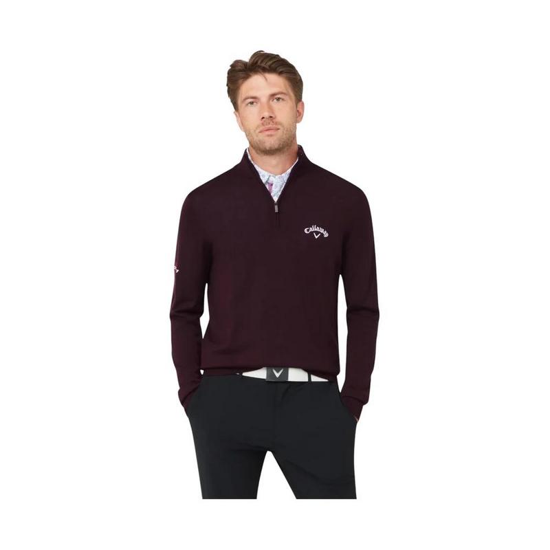 Callaway 1/4 Zip Merino Wool Tour Logo Golf Sweater - Dark Italian Plum - main image