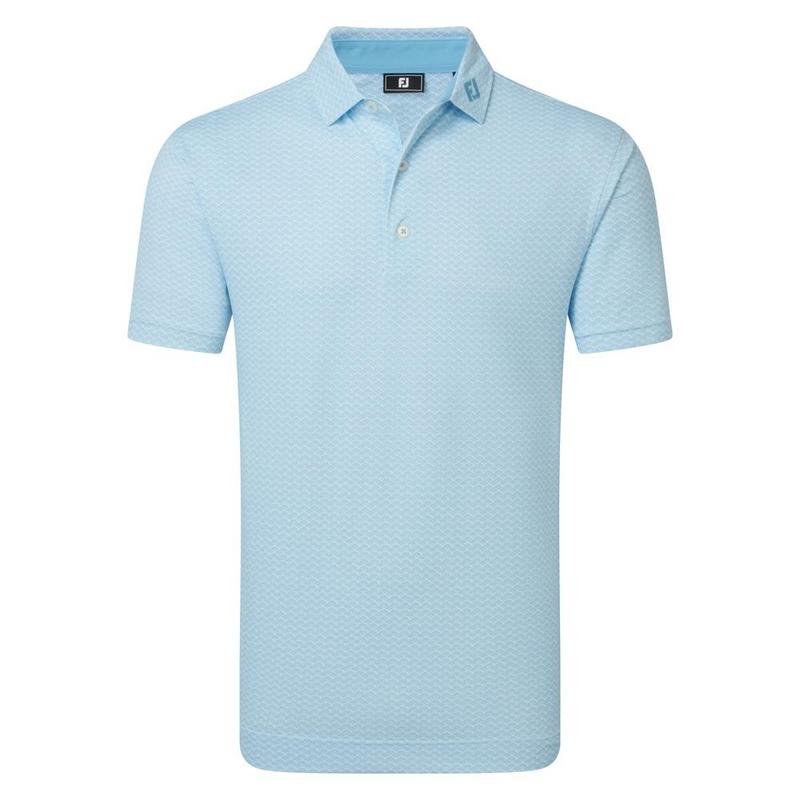 FootJoy Scallop Geo Print Pique Golf Polo Shirt Reef Blue