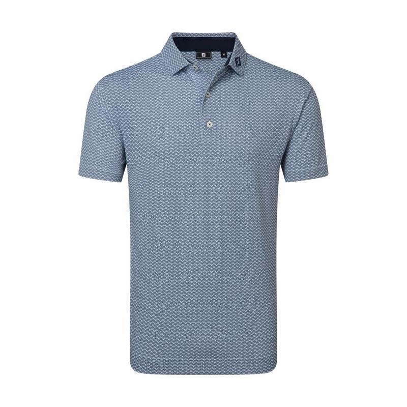 FootJoy Scallop Geo Print Pique Golf Polo Shirt Navy