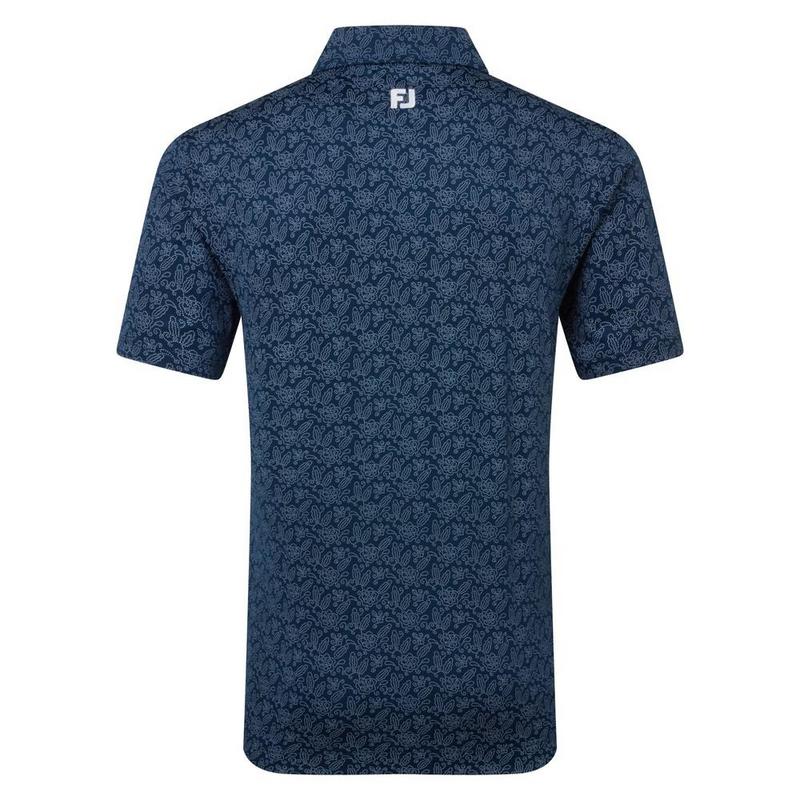 Footjoy Wingtip Floral Print Lisle Golf Polo Shirt- Navy/White - main image