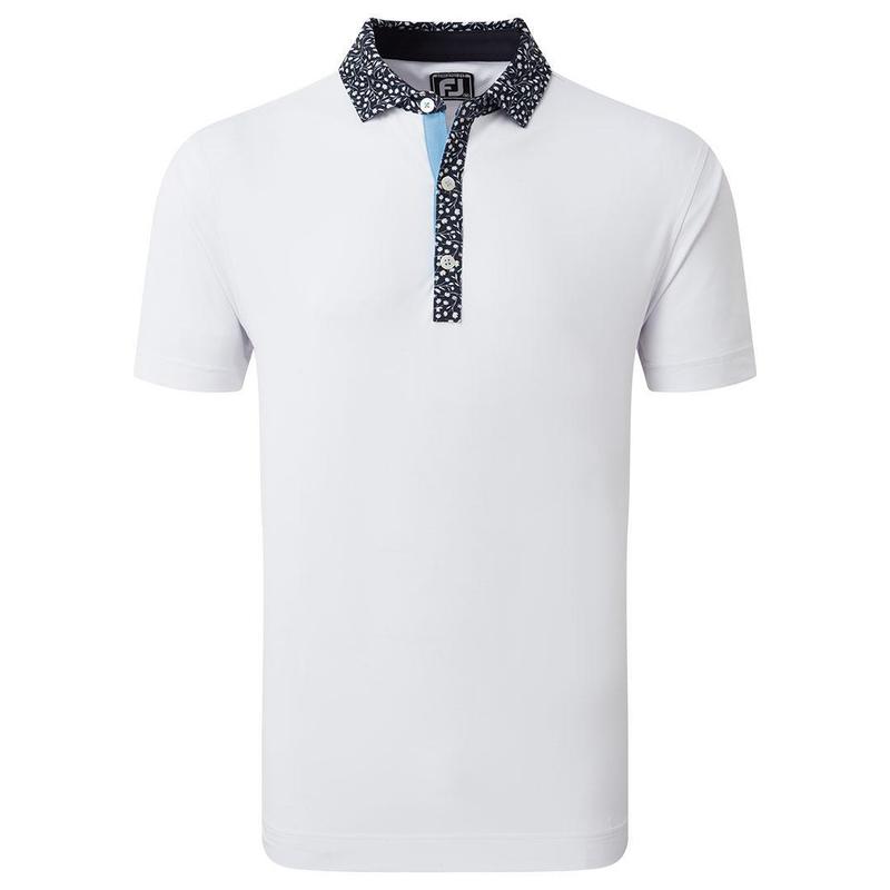 Footjoy Tossed Tulip Trim Pique Golf Polo Shirt - White/Navy - main image