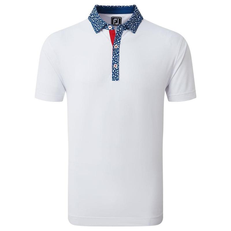 Footjoy Tossed Tulip Trim Pique Golf Polo Shirt - White/Twilight Blue - main image