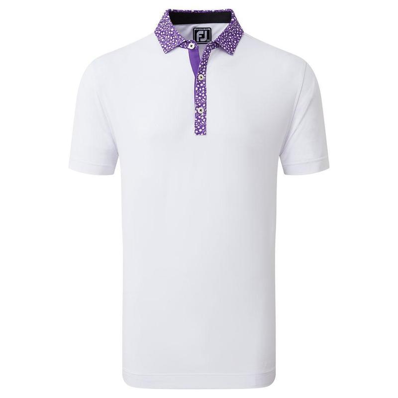 Footjoy Tossed Tulip Trim Pique Golf Polo Shirt - White/Violet - main image