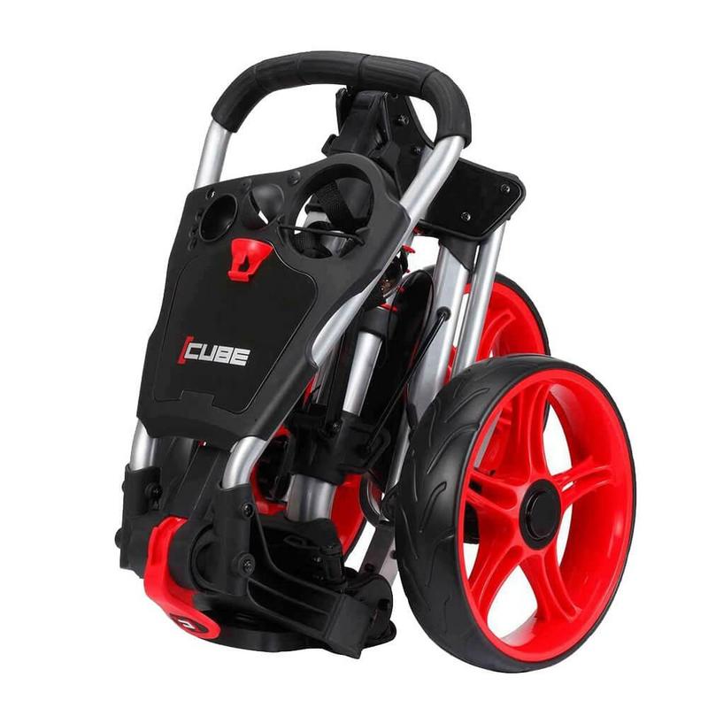 Cube 3-Wheel Golf Push/Pulll Trolley - Silver/Red