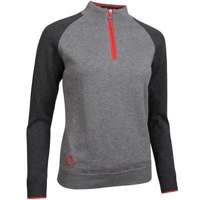 Sunderland Zonda Ladies Golf Lined Sweater - Grey Mix / Dark Grey / Fire Red
