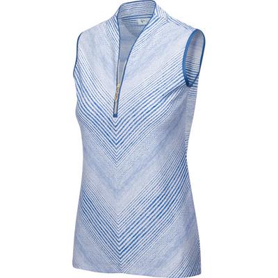 Greg Norman Ladies Panorama Sleeveless Zip Golf Polo - White/Blue - thumbnail image 1