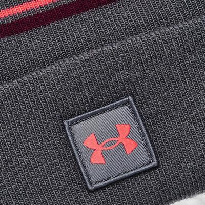 Under Armour Halftime Golf Pom Beanie Hat - Pitch Grey/Maroon - thumbnail image 2