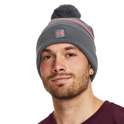 Under Armour Halftime Golf Pom Beanie Hat - Pitch Grey/Maroon - thumbnail image 3