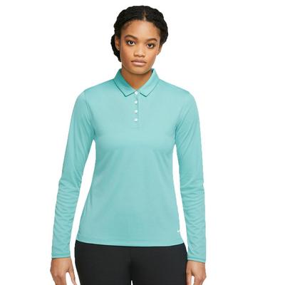 Nike Dri-Fit Victory LS Solid Womens Golf Polo Shirt - Washed Teal/White