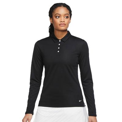 Nike Dri-Fit Victory LS Solid Womens Golf Polo Shirt - Black/White