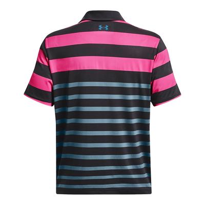 Under Armour Playoff 3.0 Stripe Golf Polo Shirt - Black/Pink - thumbnail image 2