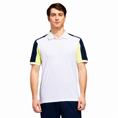 adidas BTC Twistknit Golf Polo Shirt - White/Frozen Lemon - thumbnail image 2