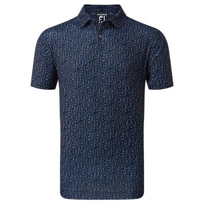 Footjoy Glass Print Lisle Golf Polo Shirt - Navy - thumbnail image 1