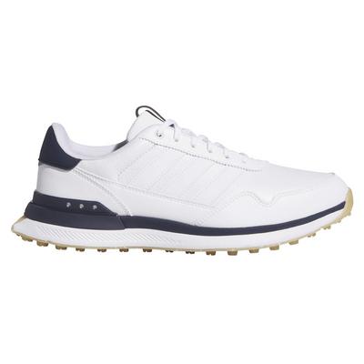 adidas S2G Leather Spikeless Golf Shoes - White/White/Collegiate Navy