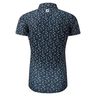 FootJoy Ladies Floral Print Lisle Golf Polo Shirt - Navy/White - thumbnail image 2