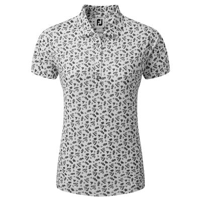 FootJoy Ladies Floral Print Lisle Golf Polo Shirt - White/Black