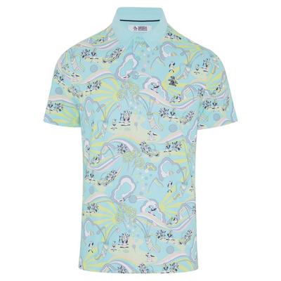 Original Penguin All Over 60's Heritage Print Golf Polo -  Tanager Turquoise - thumbnail image 1