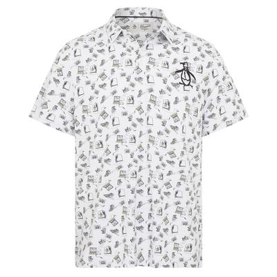 Original Penguin Retro Arcade Print Golf Polo Shirt - Bright White - thumbnail image 1