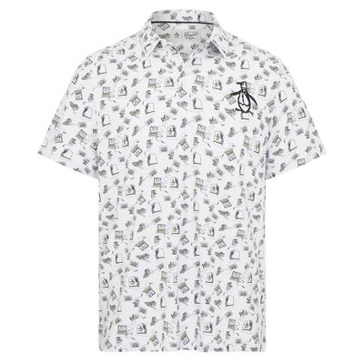 Original Penguin Retro Arcade Print Golf Polo Shirt - Bright White - thumbnail image 1